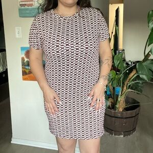 Zara Burgundy and White Textured Knit Dress